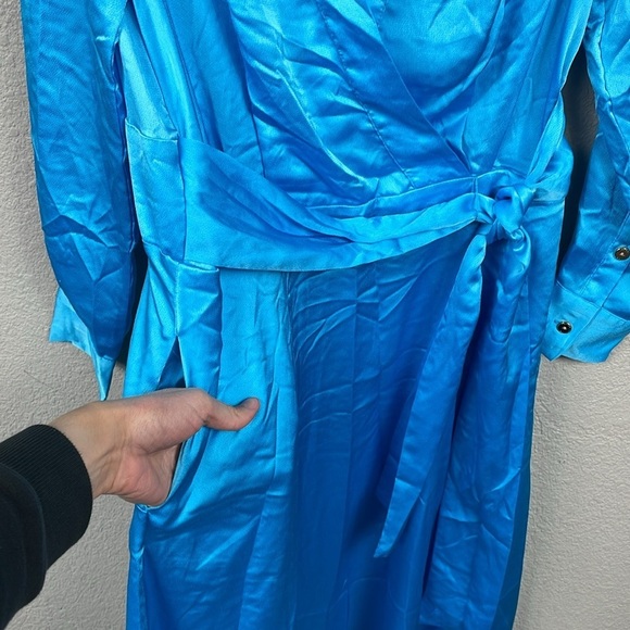 NWT TAHARI ASL Collared Midi Dress In Blue Faux Wrap Long Sleeve Sz 8 - Picture 5 of 14